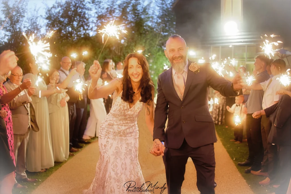 Bride+Groom+Sparkler-Tunnel White Heart Great Yeldham Essex